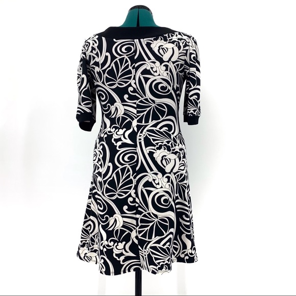 Jessica Petite Black and White Paisley Empire Waist A-Line Dress, 12P - Picture 6 of 16